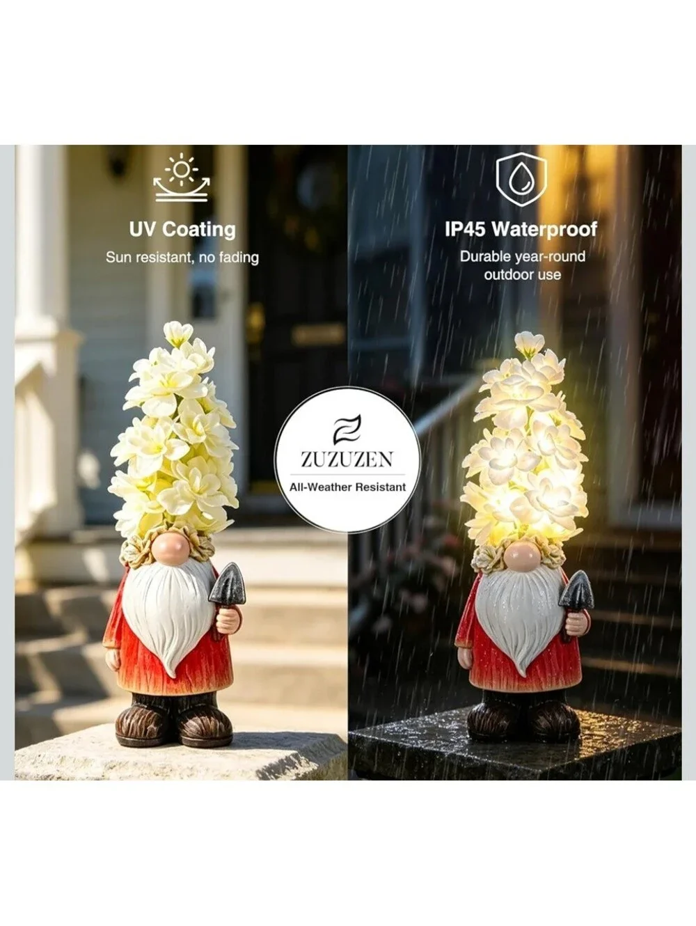 Solar Gnome with Flower Hat LED Lights Outdoor Garden Decor